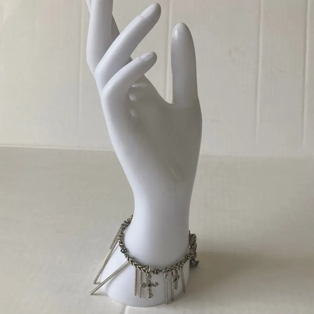 Lucky Brand Silver charm bracelet, antiqued metal chain with Cross dangles